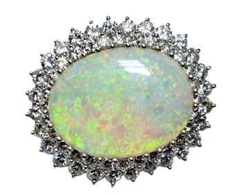 4ctw Diamond Double Halo Huge GIA 12.8ct Natural Opal White Gold Pendant Brooch Pin