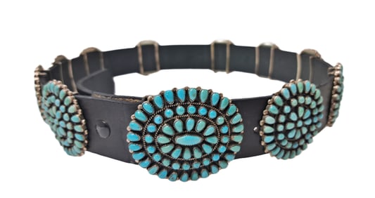 Heavy Zuni 925 Sterling Silver Native American Indian Morris Family Turquoise Concha Concha Belt