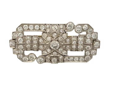 Approx 5ctw Old Euro Diamond Platinum Filigree Antique Art Deco Era Brooch