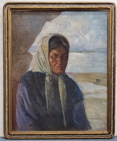 Lg Mariano Miguel Portrait Spanish Mexican Beach Landscape Oil Painting Newcomb Macklin Frame