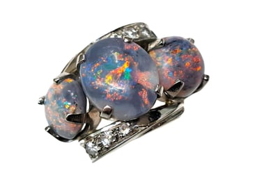 GIA Killer Natural No Treatment Colorful Antique Opal 18k White Gold Ring