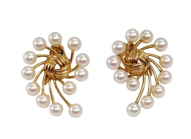 Mikimoto Vintage Ultra Fine Cultured Pearl Ladies 14k Gold Earrings