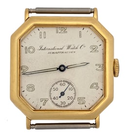 Rare Unusual Art Deco 18K Gold Octagon IWC Schaffhausen Mens Large Wrist Watch Head