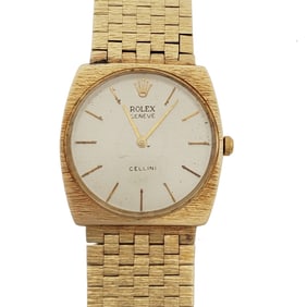 Rolex Cellini 14k Gold Vintage Mens Long Quadruple Signed Watch