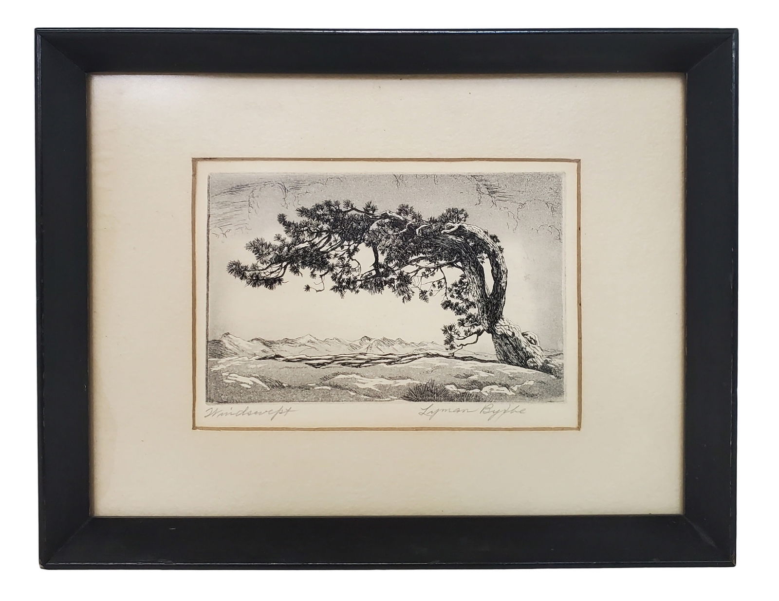 Lyman Byxbe Windswept Etching Pencil Signed Colorado Rockies Artist Possibly Monterey Carmel Joshua (1 of 7)