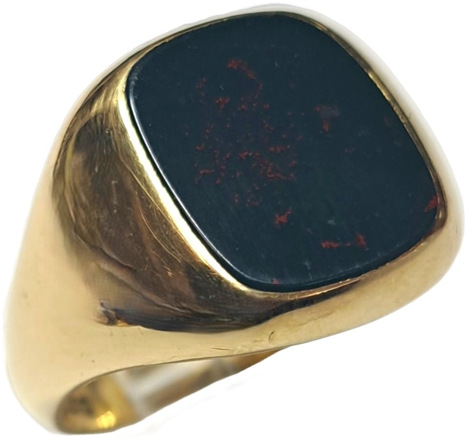 Heavy Vintage Charles Green & Sons 18K Yellow Gold Bloodstone Signet Ring Size 10.75 (1 of 8)