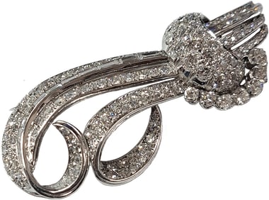 Vintage 0.8ctw Ultra-White Clean Round Baguette Diamond Lyrical Platinum Brooch