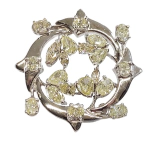 GIA 4ctw Natural Fancy Yellow Diamond Platinum Pinwheel Circle Vintage Brooch