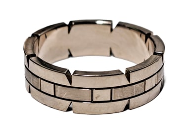 Large 18K White Gold Cartier Tank Francaise Mens Wedding Band Ring Size 65 w/ Box Papers