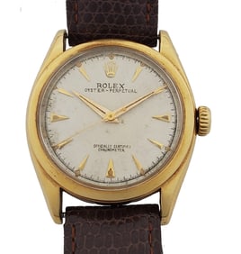 18k Gold Rolex Bubbleback 6084 Oyster Perpetual Chronometer Mens Vintage Watch