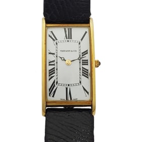 Rare Ultra Long Curved 1970s 18k Gold Tiffany Mens Wrist Watch Serial #2 Oscar Waldan