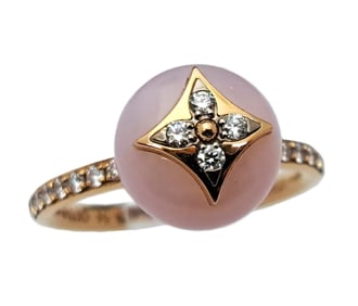 Louis Vuitton 18K Gold Blossom Diamond Pink Opal Signed Numbered Ring