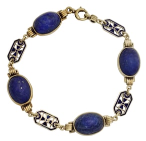 Maltese Cross Blue Enamel Lapis Lazuli 14K Gold Art Deco Antique Bracelet W/ Original Box