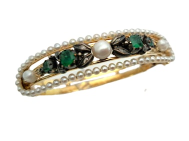 14K Gold Solid Silver Natural Emerald Diamond Freshwater Seed Pearl Bracelet