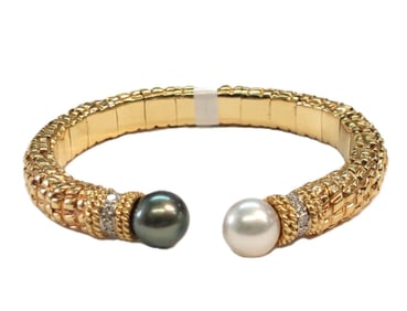 Cassis Black South Sea Pearl 0.50Ctw Fine Diamond 18K Gold Bracelet Unmarked