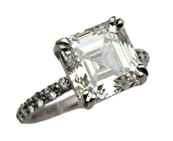 Gia 5.36Ct Vvs2 Old Cut Asscher Diamond Ladies Platinum Solitaire Engagement Ring