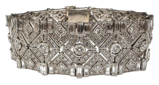 15Ctw Diamond 18K White Gold 7.5 Inch Bracelet With Appraisal 56 Grams
