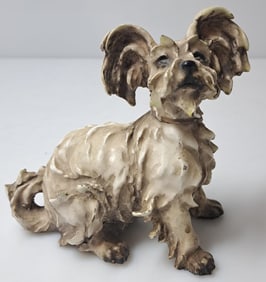 1939 Milan Italy Signed Porcelain White And Gray Terrier Dog Statue Figure