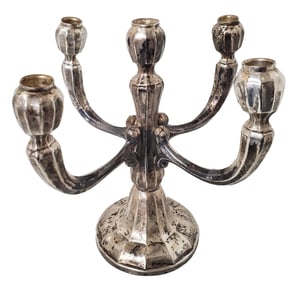 Antique Sterling Silver Judaica 5 Light Candelabra