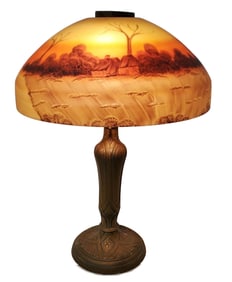 Antique Reverse Painted Table Lamp Sunset Landscape Tonawanda Ny Estate Find Hess Fine Art