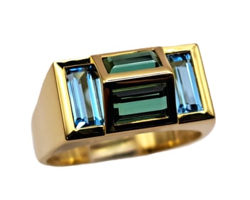 Tiffany Co Paloma Picasso 18k Gold Palomas Studio Pyramid Green Tourmaline Blue Topaz Ring