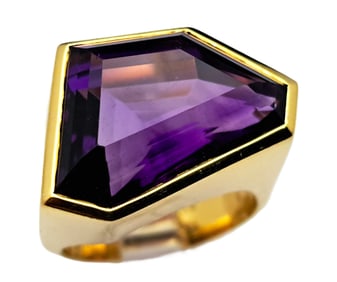 Paloma Picasso Tiffany Co Freeform Amethyst 18k Gold Heavy Ring