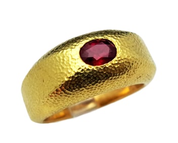 Massive Tiffany Schlumberger GIA Vivid Pigeons Blood Burma Red Ruby Mens 18k Gold Ring