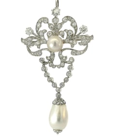 18k Gold Approx 3.5ct Old Euro Huge GIA Natural Pearl Art Nouveau Pendant Brooch