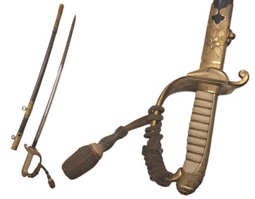 Japanese WWII Navy Officers Dress Sword Folding Leaf Guard w/ Stingray Scabbard And Sword Knot Japan