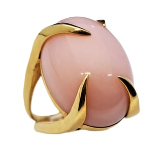 18k Gold Pedrini Pink Opal Cabochon Artigli Modernist Huge 23.5g Designer Ring