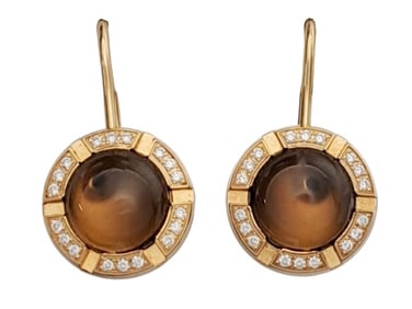 CHAMUET Class One Croisiere Numbered 18K Rose Gold Smoky Quartz Fine Diamond Dormeuses Earrings