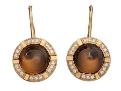 CHAMUET Class One Croisiere Numbered 18K Rose Gold Smoky Quartz Fine Diamond Dormeuses Earrings: Described & Photographed By: Dillon 62678 NYED Title: CHAMUET Class One Croisiere Numbered 18K Rose Gold Smoky Quartz Fine Diamond Dormeuses Earrings Description:CHAMUET Class One Croisiere Numbered