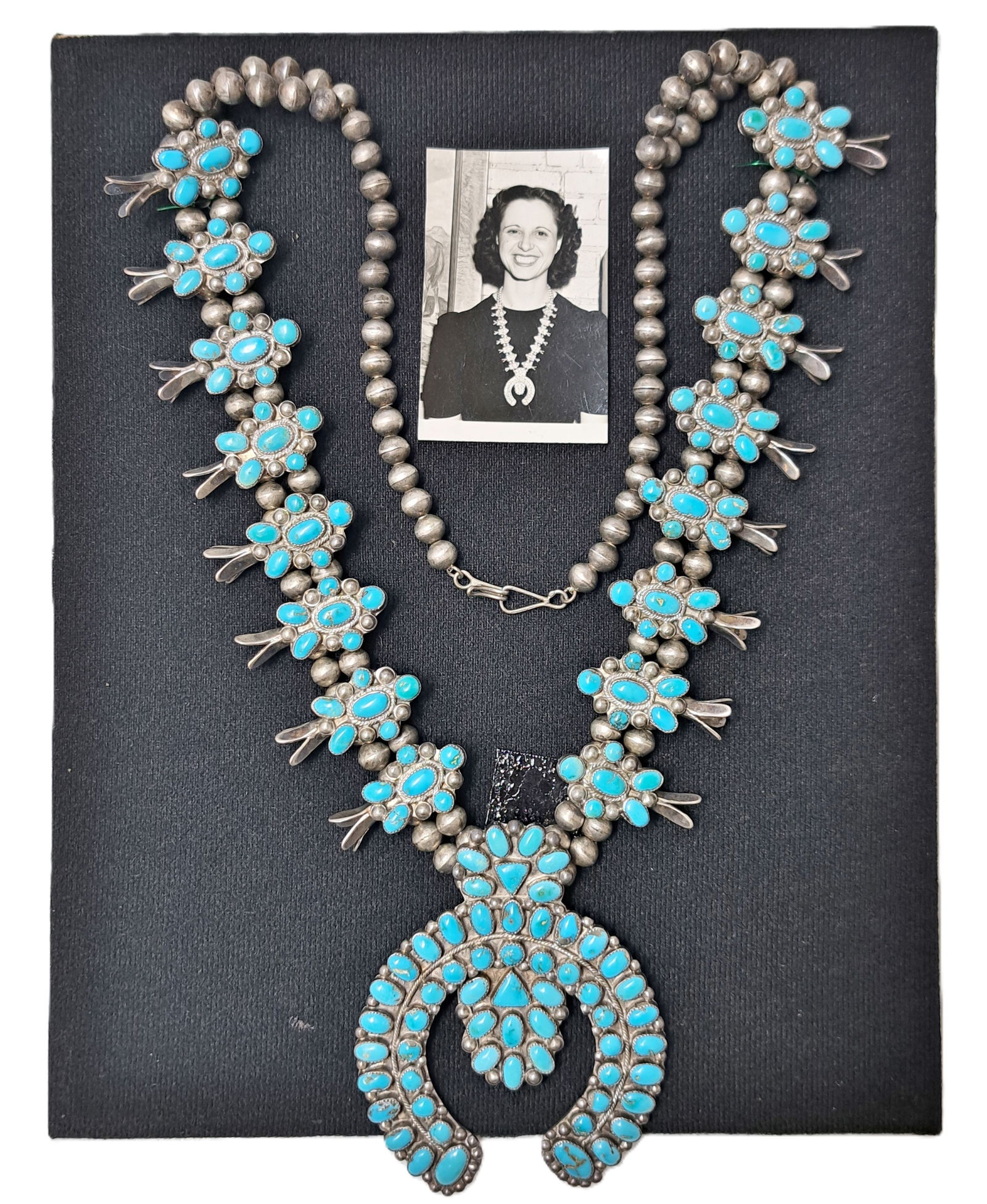 Documented Vintage Mission Doctor Collection Squash Blossom Silver Turq Native American Necklace NM (1 of 8)