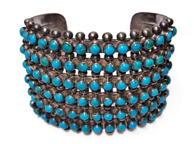 Documented Vintage Mission Doctor Collection Silver Turquoise Native American Large Cuff Bracelet NM