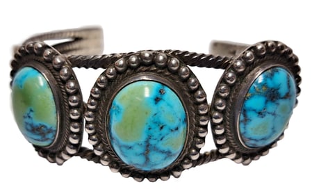Documented Vintage Mission Doctor Collection Silver Turquoise Native American Cuff Bracelet NM