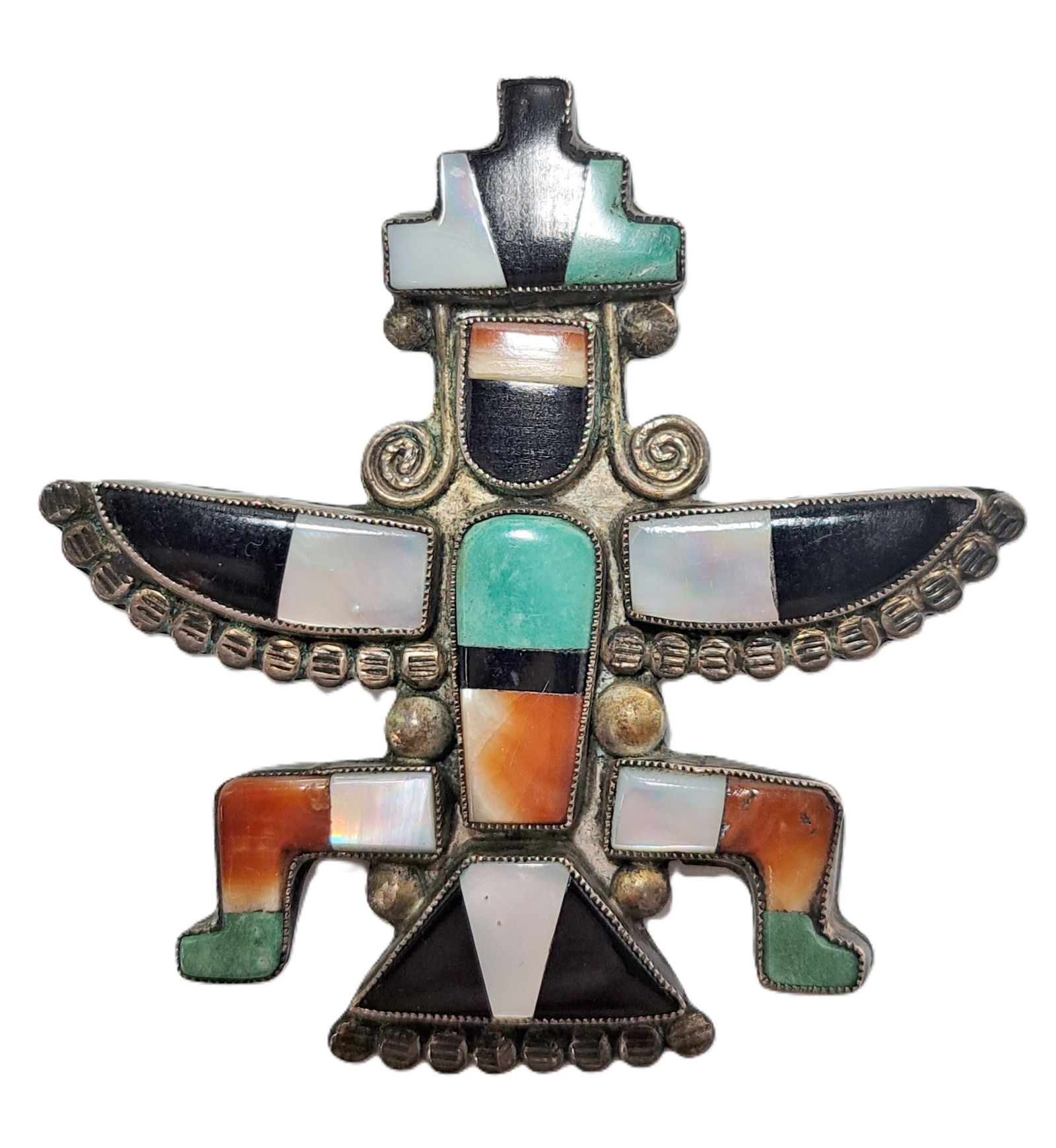 Documented Vintage Mission Doctor Collection Silver Multi-Gemstone Inlay Zuni Knifewing Brooch Pin (1 of 7)
