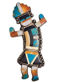 Documented Vintage Mission Doctor Collection Silver Gemstone Inlay Zuni Brooch Pin Native American