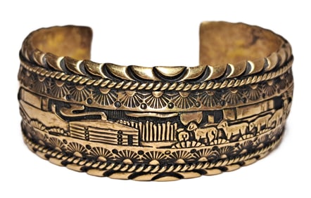 Paul Arviso Navajo Artisan 14K Gold Storyteller Story Teller Bangle Cuff Bracelet Native American