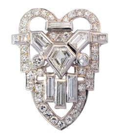 Stunning 2.19ctw Fine Quality Diamond Platinum Art Deco Heart Vintage Pendant Pin Brooch