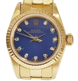 Very Scarce 18k Gold Rolex Ford Motor Orig Diamond Dial Ladies Oyster Perpetual Box
