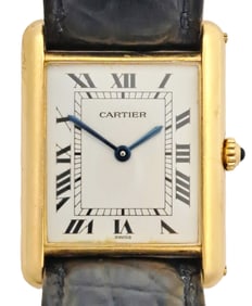 Stunning Mens 18K Gold 1990s Cartier Tank Watch w/ Box Papers Tags