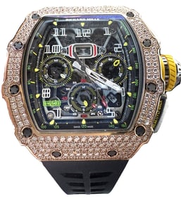 Richard Mille Rose Gold RM 11-03 3156 Flyback Chronograph Diamond Mens Wrist Watch