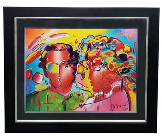 Peter Max Signed Original Mixed Media Flower Blossom Couple
