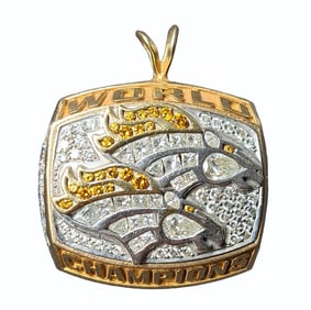 Huge 1998 Denver Broncos World Champions 14K Gold Diamond NFL Pendant From Owner Mary Beth Jagger