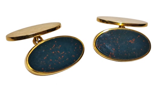 Signed Charles Green & Son 18K Gold Mens Large Bloodstone Cufflinks Vintage
