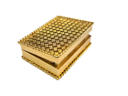 Genuine Signed Numbered Cartier 18K Gold French Hallmark Trinket Box 27G: Described & Photographed By: Rachel HFA DT65340 NOEDD  Title: Genuine Signed Numbered Cartier 18K Gold French Hallmark Trinket Box 27G Description:A masterfully done woven textured finish and meticulo