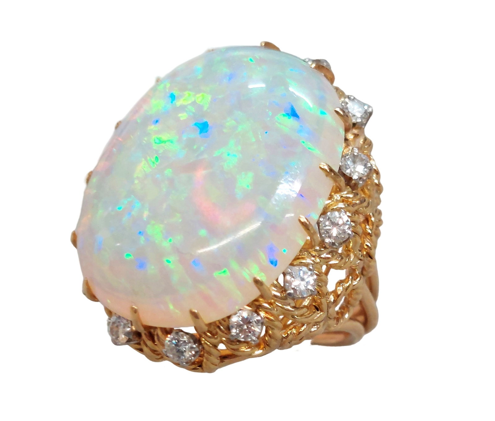 Very Colorful Aprx 22ct GIA Natural Opal 1ctw Fine Diamond Heavy 14k Gold Vintage Ring (1 of 13)