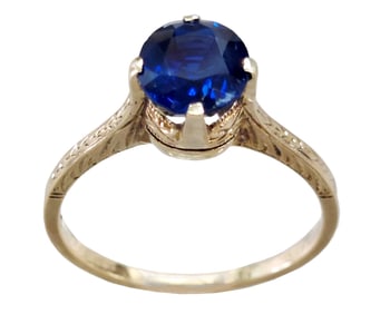 Breathtaking 2ct GIA Natural Sapphire No Heat Art Deco Yellow Gold Solitaire Ring