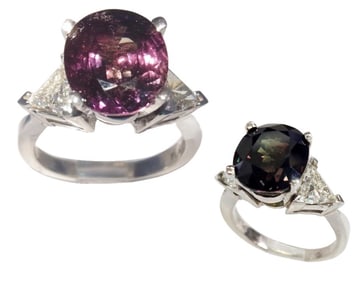 GIA Approx 7ct Natural Color Change Sapphire Platinum Large Trillion Cut Diamond Ring