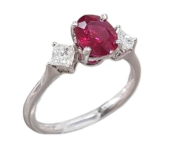 GIA Pigeons Blood Vivid Burmese Ruby Diamond Platinum Art Deco Style Ring